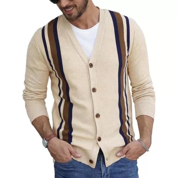 NITAGUT Men's Vintage Striped Long Sleeve Cardigan Sweater with Button V Neck Knitted Sweaters