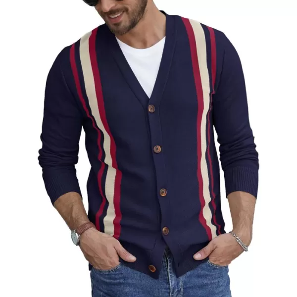 NITAGUT Men's Vintage Striped Long Sleeve Cardigan Sweater with Button V Neck Knitted Sweaters