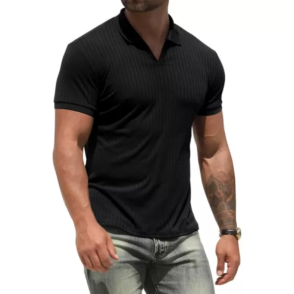 NITAGUT Polo Shirts for Men V Neck Slim Fit Short Sleeve Performance Golf Shirt Knit Soft Tees