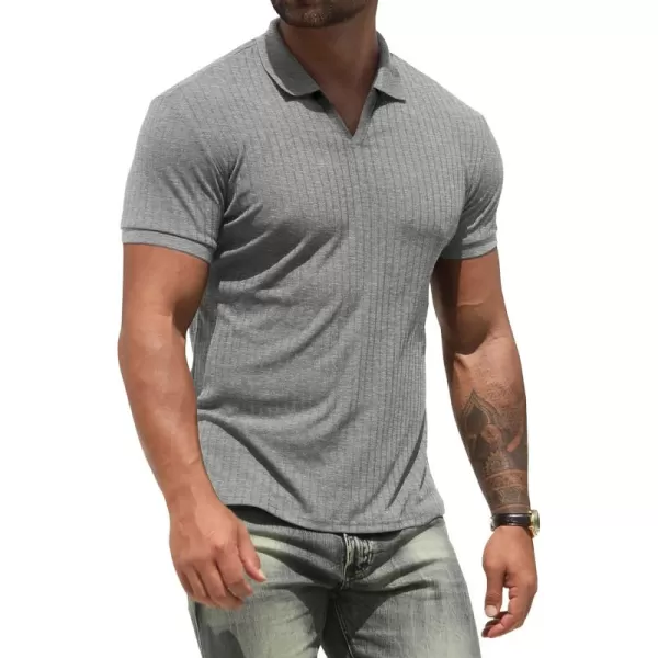 NITAGUT Polo Shirts for Men V Neck Slim Fit Short Sleeve Performance Golf Shirt Knit Soft Tees
