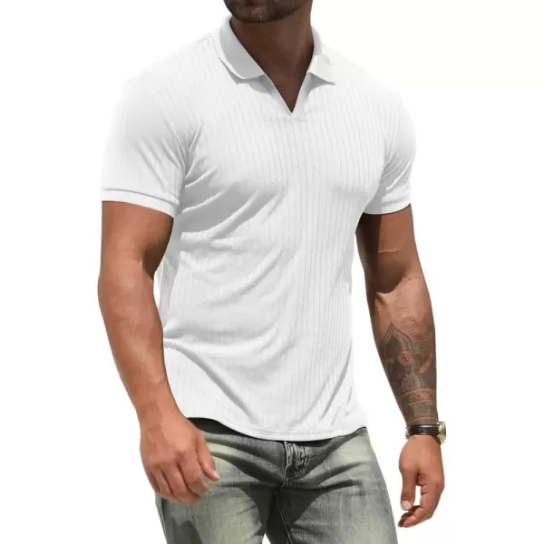 NITAGUT Polo Shirts for Men V Neck Slim Fit Short Sleeve Performance Golf Shirt Knit Soft Tees
