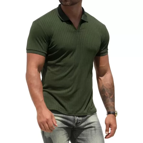 NITAGUT Polo Shirts for Men V Neck Slim Fit Short Sleeve Performance Golf Shirt Knit Soft Tees