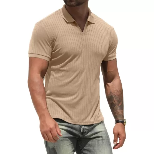 NITAGUT Polo Shirts for Men V Neck Slim Fit Short Sleeve Performance Golf Shirt Knit Soft Tees