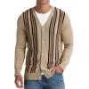 imageNITAGUT Mens Cardigan Sweater Vintage Striped VNeck Long Sleeve Button Down Knitted SweatersStripe Beige