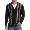 imageNITAGUT Mens Cardigan Sweater Vintage Striped VNeck Long Sleeve Button Down Knitted SweatersStripe Black