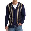 imageNITAGUT Mens Cardigan Sweater Vintage Striped VNeck Long Sleeve Button Down Knitted SweatersStripe Navy Blue