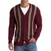 imageNITAGUT Mens Cardigan Sweater Vintage Striped VNeck Long Sleeve Button Down Knitted SweatersStripe Wine Red