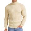 imageNITAGUT Mens Casual Turtleneck Sweaters Warm Twisted Pattern Knitted Slim Fit Pullover SweaterBeige