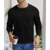 imageNITAGUT Mens Crewneck Pullover Sweater Waffle Textured Solid Knitted Soft Long Sleeve Sweaters with Ribbing EdgeBlack