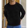 imageNITAGUT Mens Crewneck Pullover Sweater Waffle Textured Solid Knitted Soft Long Sleeve Sweaters with Ribbing EdgeBlack