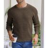 imageNITAGUT Mens Crewneck Pullover Sweater Waffle Textured Solid Knitted Soft Long Sleeve Sweaters with Ribbing EdgeBrown