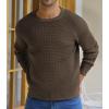 imageNITAGUT Mens Crewneck Pullover Sweater Waffle Textured Solid Knitted Soft Long Sleeve Sweaters with Ribbing EdgeBrown