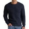 imageNITAGUT Mens Crewneck Pullover Sweater Waffle Textured Solid Knitted Soft Long Sleeve Sweaters with Ribbing EdgeDark Blue