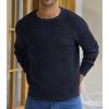 imageNITAGUT Mens Crewneck Pullover Sweater Waffle Textured Solid Knitted Soft Long Sleeve Sweaters with Ribbing EdgeDark Blue