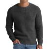 imageNITAGUT Mens Crewneck Pullover Sweater Waffle Textured Solid Knitted Soft Long Sleeve Sweaters with Ribbing EdgeDark Gray