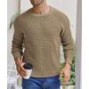 imageNITAGUT Mens Crewneck Pullover Sweater Waffle Textured Solid Knitted Soft Long Sleeve Sweaters with Ribbing EdgeDark Khaki