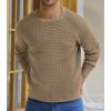 imageNITAGUT Mens Crewneck Pullover Sweater Waffle Textured Solid Knitted Soft Long Sleeve Sweaters with Ribbing EdgeDark Khaki