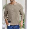imageNITAGUT Mens Crewneck Pullover Sweater Waffle Textured Solid Knitted Soft Long Sleeve Sweaters with Ribbing EdgeLight Camel