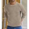 imageNITAGUT Mens Crewneck Pullover Sweater Waffle Textured Solid Knitted Soft Long Sleeve Sweaters with Ribbing EdgeLight Camel