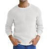 imageNITAGUT Mens Crewneck Pullover Sweater Waffle Textured Solid Knitted Soft Long Sleeve Sweaters with Ribbing EdgeWhite