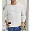 imageNITAGUT Mens Crewneck Pullover Sweater Waffle Textured Solid Knitted Soft Long Sleeve Sweaters with Ribbing EdgeWhite