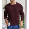 imageNITAGUT Mens Crewneck Pullover Sweater Waffle Textured Solid Knitted Soft Long Sleeve Sweaters with Ribbing EdgeWine Red