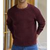 imageNITAGUT Mens Crewneck Pullover Sweater Waffle Textured Solid Knitted Soft Long Sleeve Sweaters with Ribbing EdgeWine Red