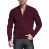 imageNITAGUT Mens Slim Fit Zip Up Mock Neck Polo Sweater Casual Long Sleeve Sweater and Pullover Sweaters with Ribbing EdgeWind Red
