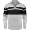 imageNITAGUT Mens Sweaters 14 Zip Up Striped Pullover Slim Fit Fall Winter Spring Long Sleeve Polo SweatersLight Gray