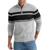imageNITAGUT Mens Sweaters 14 Zip Up Striped Pullover Slim Fit Fall Winter Spring Long Sleeve Polo SweatersLight Gray