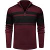 imageNITAGUT Mens Sweaters 14 Zip Up Striped Pullover Slim Fit Fall Winter Spring Long Sleeve Polo SweatersWine Red