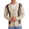imageNITAGUT Mens Vintage Striped Long Sleeve Cardigan Sweater with Button V Neck Knitted SweatersStripe Beige Brown 3