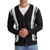imageNITAGUT Mens Vintage Striped Long Sleeve Cardigan Sweater with Button V Neck Knitted SweatersStripe Black White Gray 3