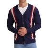 imageNITAGUT Mens Vintage Striped Long Sleeve Cardigan Sweater with Button V Neck Knitted SweatersStripe Blue Red Beige 3