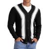 imageNITAGUT Mens Vintage Striped Long Sleeve Cardigan Sweater with Button V Neck Knitted SweatersStriped Black White 2