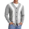 imageNITAGUT Mens Vintage Striped Long Sleeve Cardigan Sweater with Button V Neck Knitted SweatersStriped Gray White 2