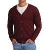 imageNITAGUT Mens Vintage Striped Long Sleeve Cardigan Sweater with Button V Neck Knitted SweatersWine Red