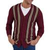 imageNITAGUT Mens Cardigan Sweater Vintage Striped VNeck Long Sleeve Button Down Knitted SweatersStripe Wine Red