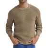imageNITAGUT Mens Crewneck Pullover Sweater Waffle Textured Solid Knitted Soft Long Sleeve Sweaters with Ribbing EdgeDark Khaki