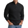 imageNITAGUT Mens Quarter Zip Sweater Casual Textured Knit Mock Neck Pullover Sweaters with Ribbing EdgeBlack