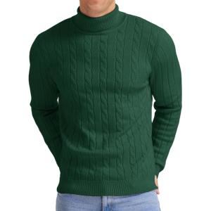 imageNITAGUT Mens Casual Turtleneck Sweaters Warm Twisted Pattern Knitted Slim Fit Pullover SweaterDark Green