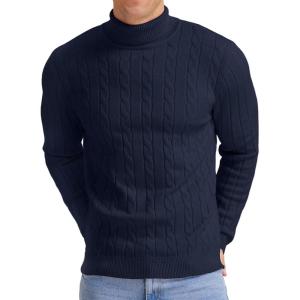 imageNITAGUT Mens Casual Turtleneck Sweaters Warm Twisted Pattern Knitted Slim Fit Pullover SweaterNavy Blue