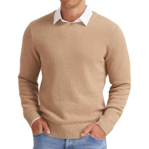 imageNITAGUT Mens Crewneck Sweater Soft Casual Classic Pullover Knitwear Lightweight Sweaters with Ribbing EdgeCamel