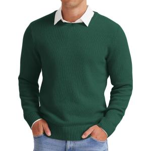 imageNITAGUT Mens Crewneck Sweater Soft Casual Classic Pullover Knitwear Lightweight Sweaters with Ribbing EdgeGreen
