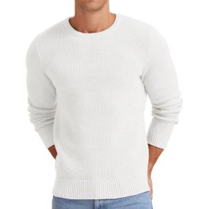 imageNITAGUT Mens Crewneck Sweater Soft Casual Classic Pullover Knitwear Lightweight Sweaters with Ribbing EdgeWhite
