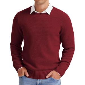 imageNITAGUT Mens Crewneck Sweater Soft Casual Classic Pullover Knitwear Lightweight Sweaters with Ribbing EdgeWine Red