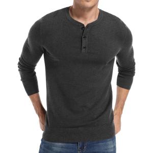 imageNITAGUT Mens Slim Fit Pullover Sweaters Long Sleeve Knitted Fabric Henley SweaterDark Grey