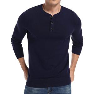 imageNITAGUT Mens Slim Fit Pullover Sweaters Long Sleeve Knitted Fabric Henley SweaterNavy Blue