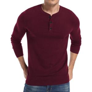 imageNITAGUT Mens Slim Fit Pullover Sweaters Long Sleeve Knitted Fabric Henley SweaterWine Red