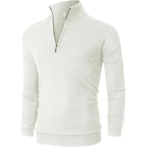 imageNITAGUT Mens Slim Fit Quarter Zip Mock Neck Polo Sweater Casual Long Sleeve Sweater and Turtleneck PulloverWhite